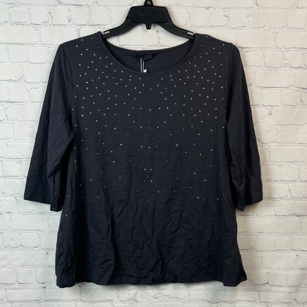 BloomChic Charcoal Rhinestone Detail Long Sleeve Tee Size Large - Picture 2 of 6